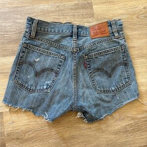 Levi's Blue Jean Shorts with Frayed Hem and Distressed Look